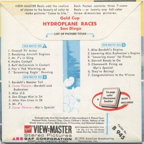 Hydroplane Races - View-Master 3 Reel Packet - 1960s - vintage - (B945-G1A) Supply