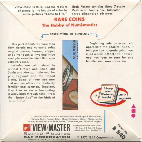 Rare Coins - View-Master 3 Reel Packet - 1970s - vintage - (B840-G3A) Supply