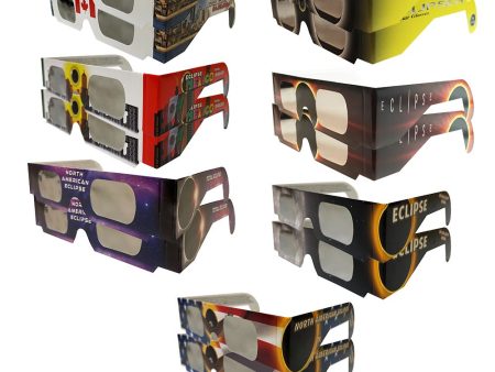 Souvenir Eclipse Glasses  Grand Assortment  - 14 pair - AAS & CE Approved - ISO Certified Safe for all solar eclipses - 7 styles (2 each) - NEW Supply