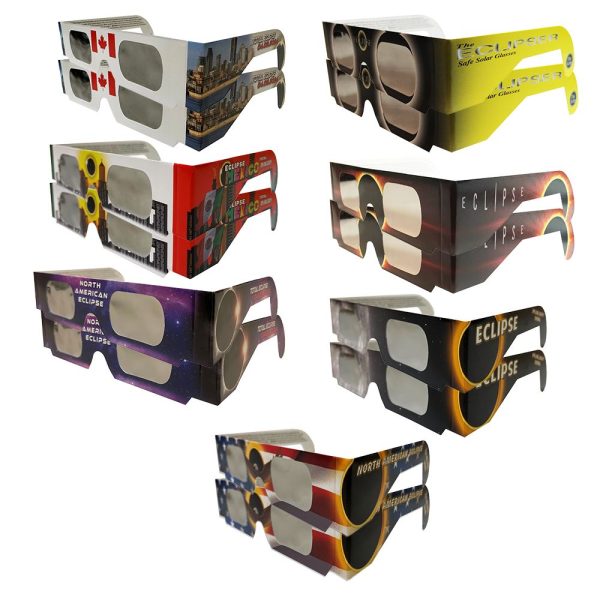 Souvenir Eclipse Glasses  Grand Assortment  - 14 pair - AAS & CE Approved - ISO Certified Safe for all solar eclipses - 7 styles (2 each) - NEW Supply