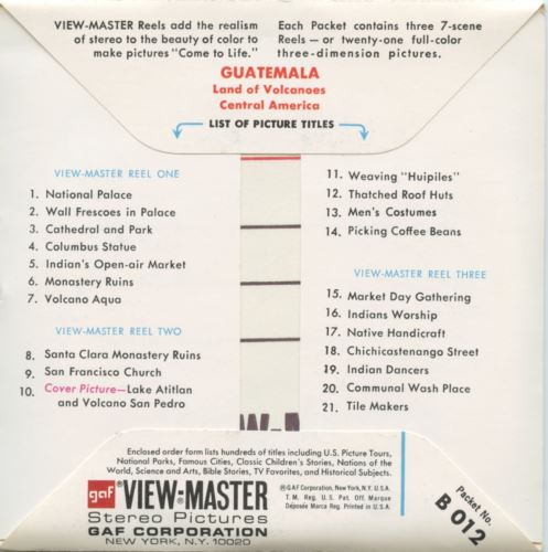 Guatemala - View-Master 3 Reel Packet - 1960s views - vintage - (B012-G1A) Sale